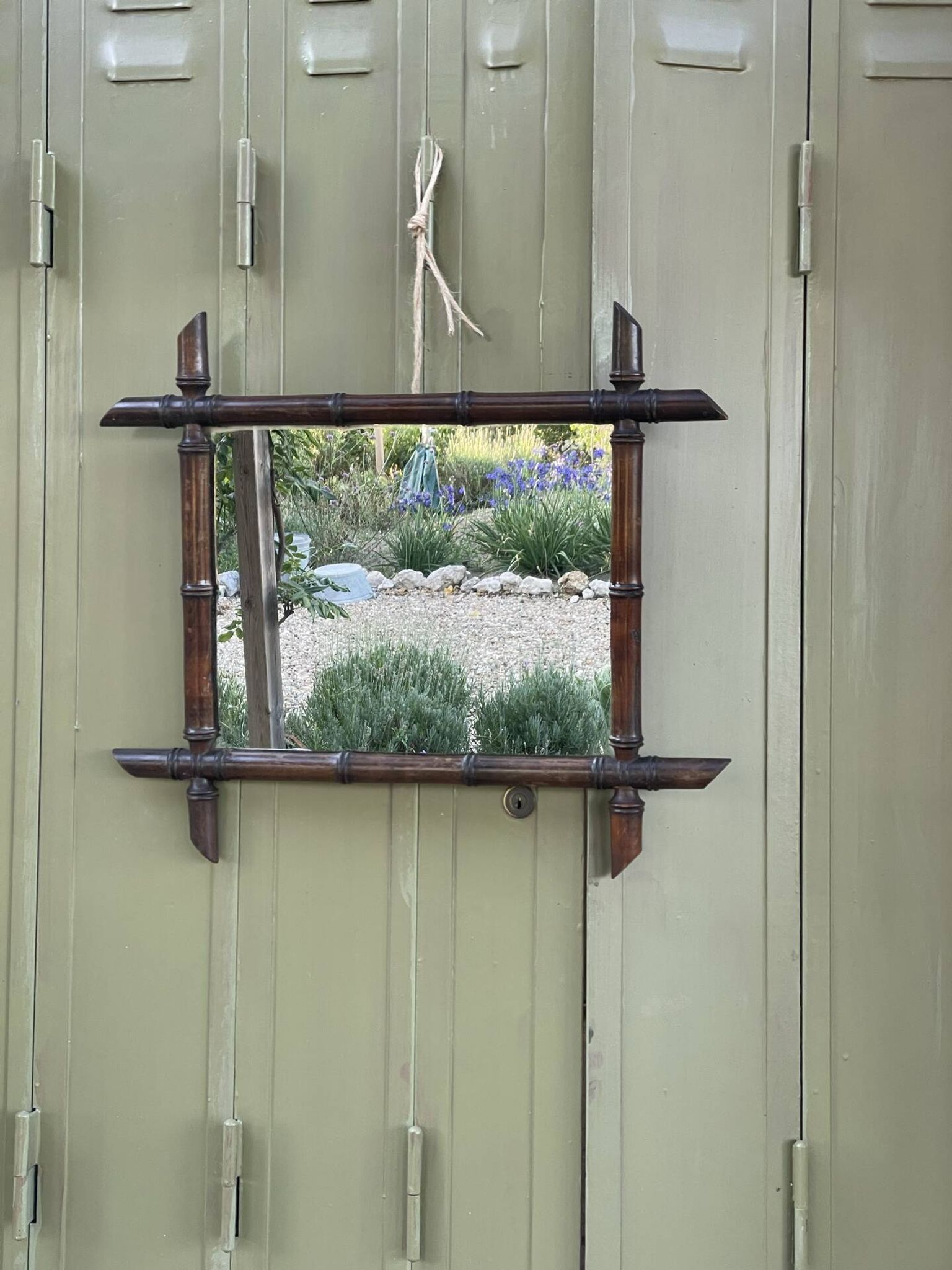 Vintage bamboo wall mirror – Handmade wooden frame