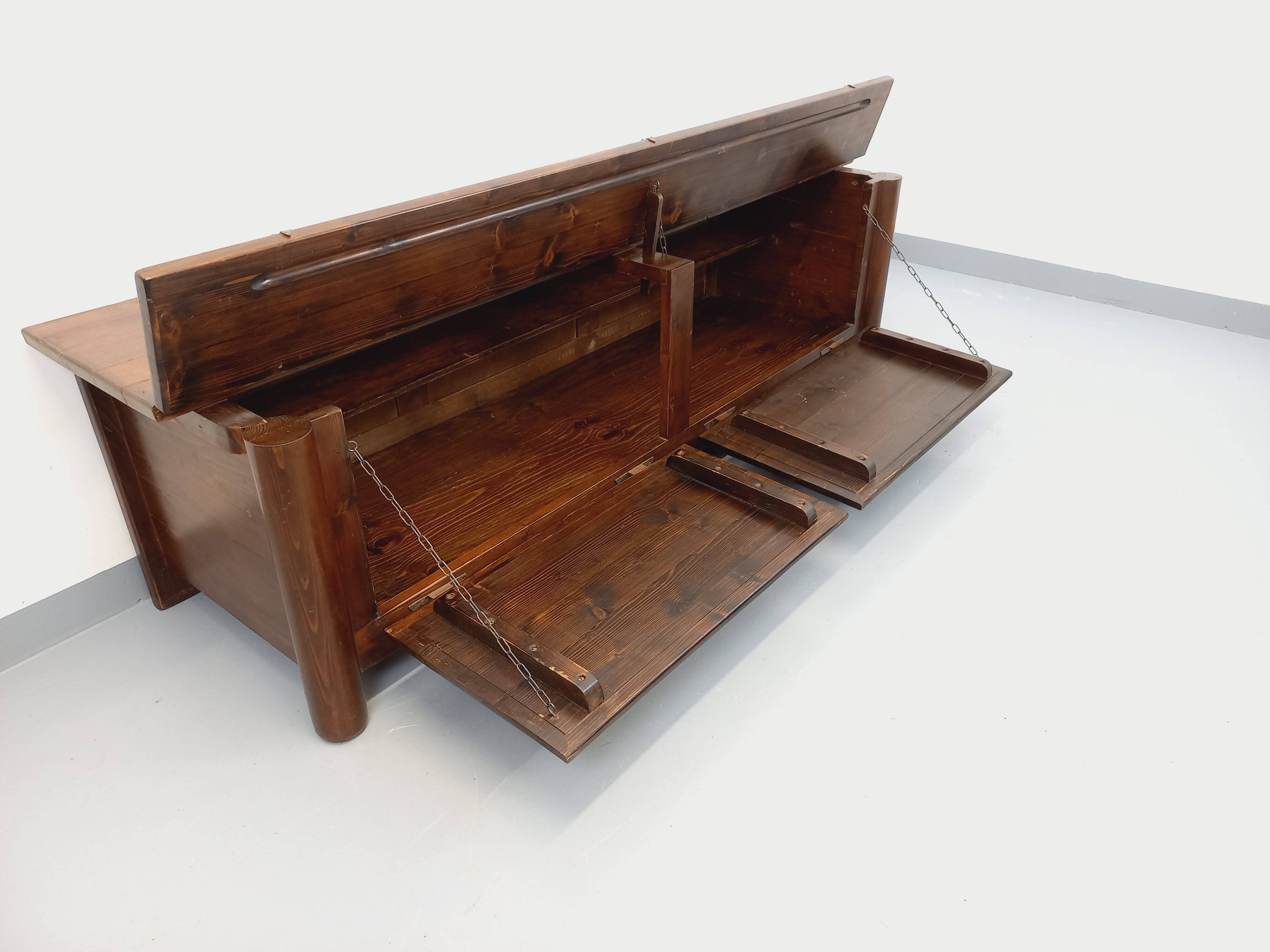 Low brutalist enfilade by Georges Robert in dark pine from the 1960s.