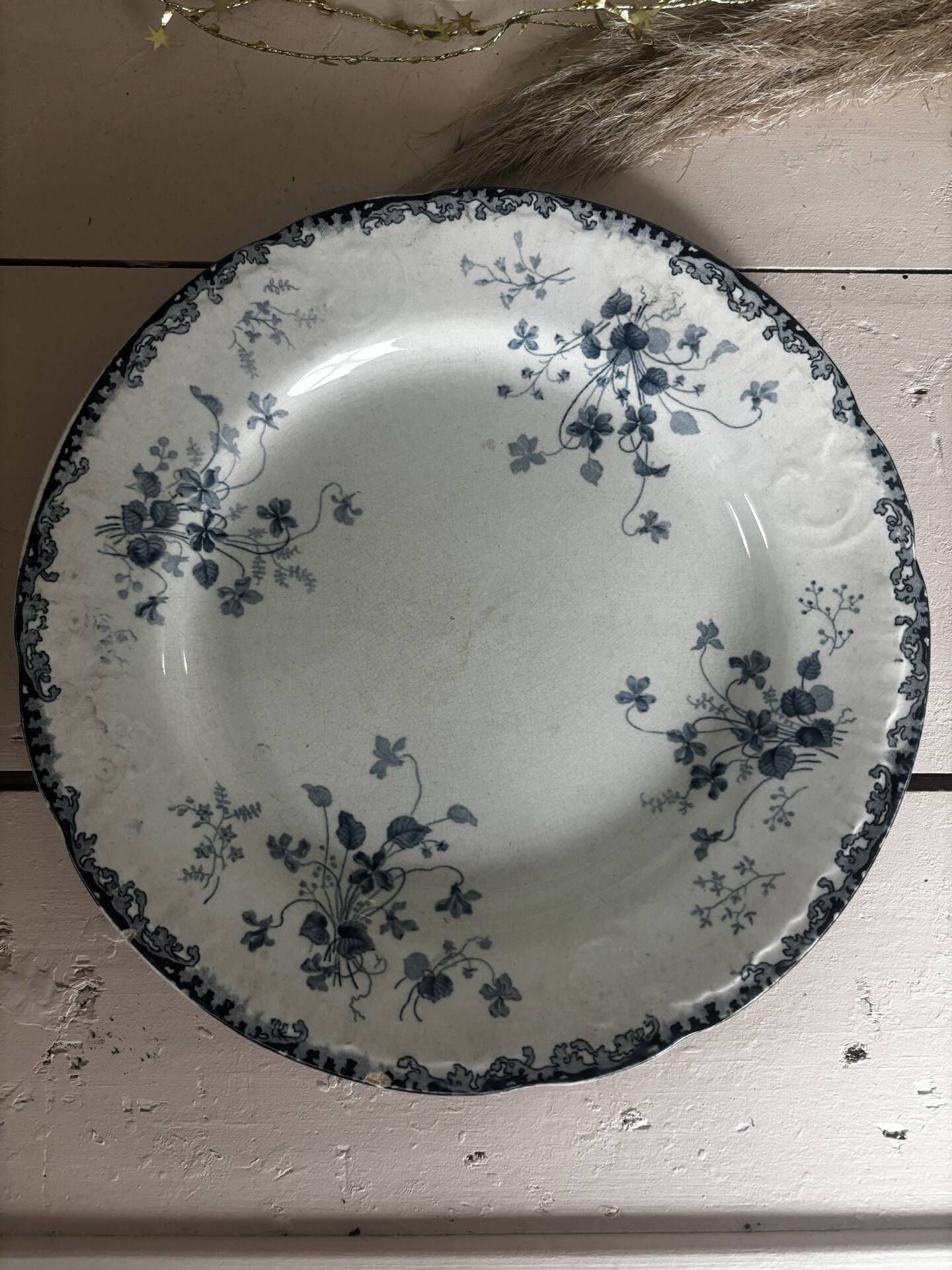 Superb antique plate Terre de Fer blue Emile Bourgeois Paris