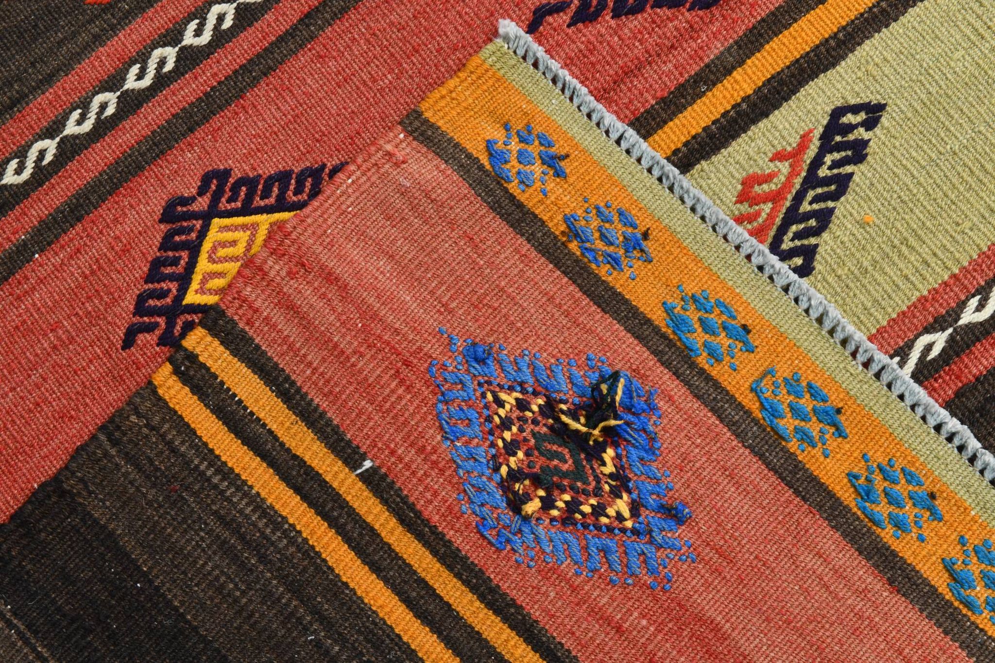 6x9 Blue & Red Details Kilim Rug,Modern Mid Century,Wool Area Rug,175x261Cm