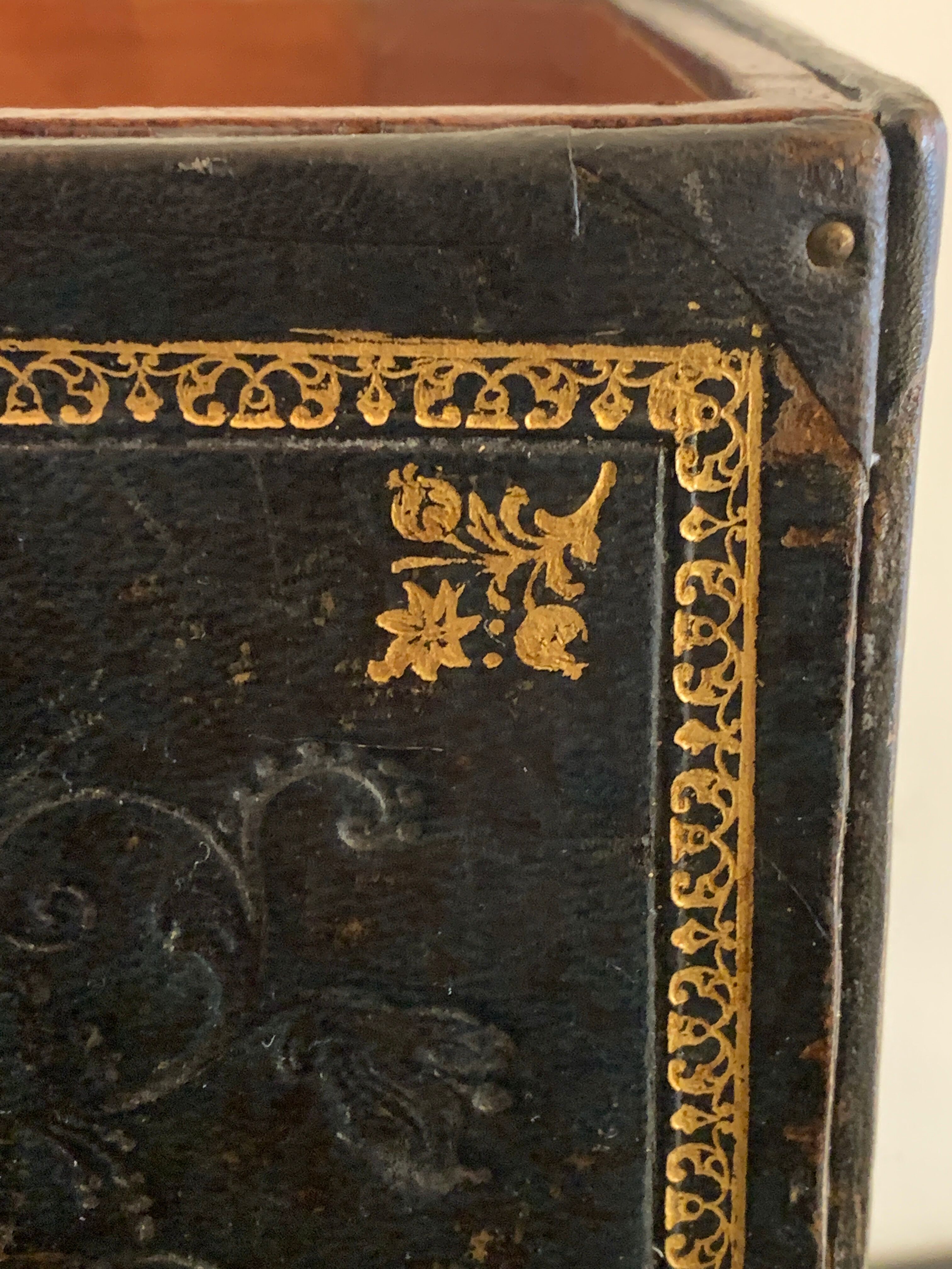 Leather paper basket, imitation bindings old books