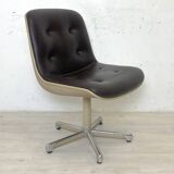 Strafor swivel armchair in brown faux leather, vintage 1970s