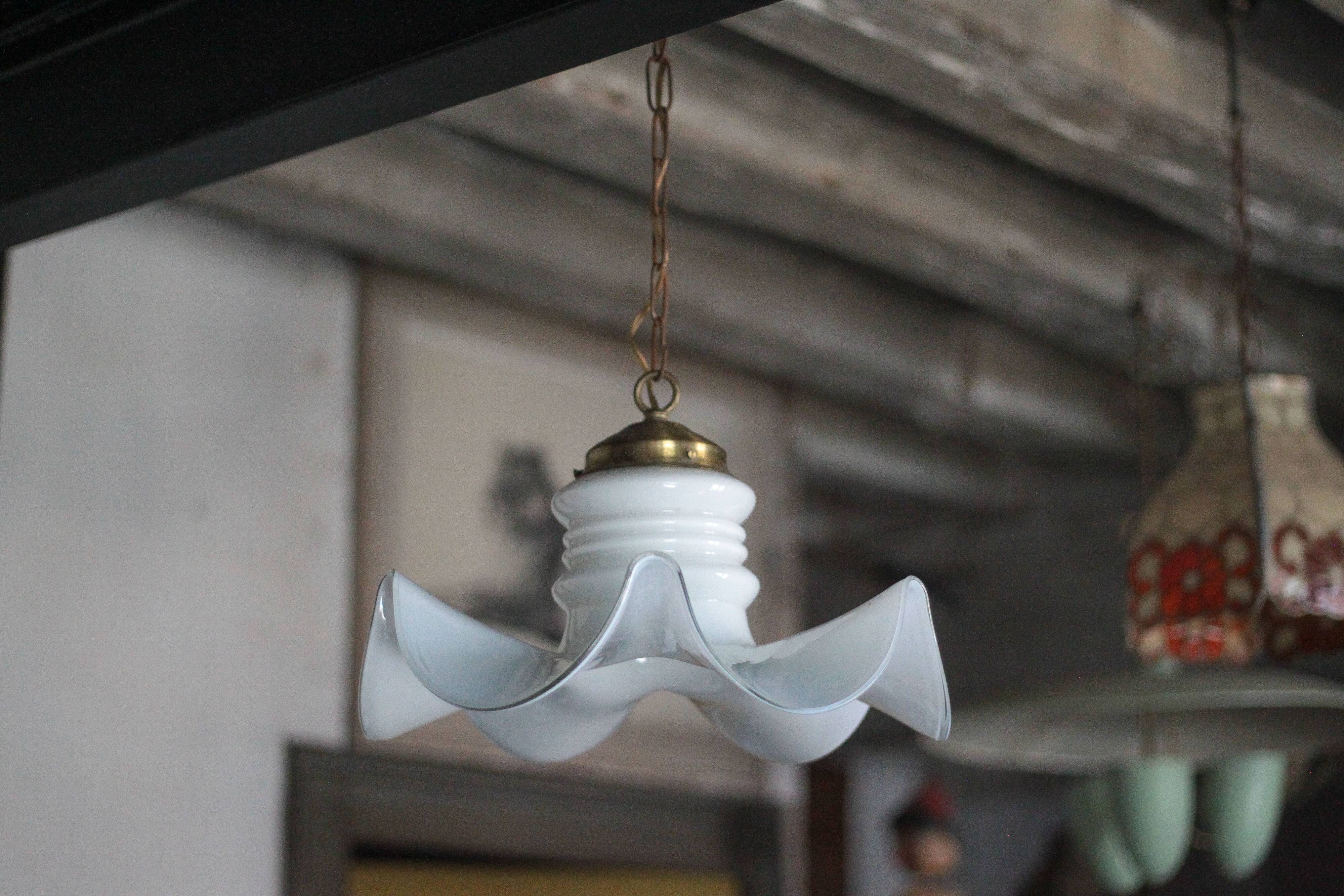 Vintage chandelier, white opaline chandelier and metal, opaline pendant, lamp