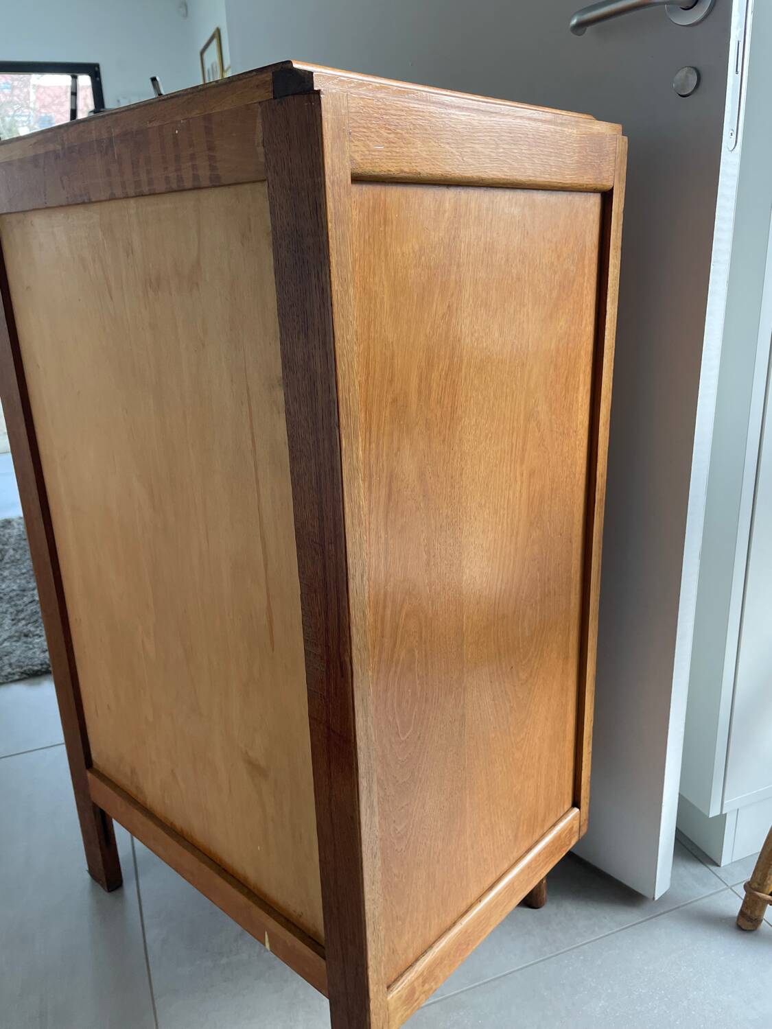 High chest of drawers with 5 drawers, vintage oak, 1950s
