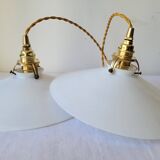 Duo of white opaline pendant lights