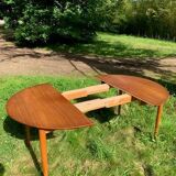 circular extendable table oak and teak Denmark 50s/60s