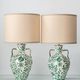 Spanish Revival Ceramic Table Lamp Pair from Granada, New Linen Lampshades