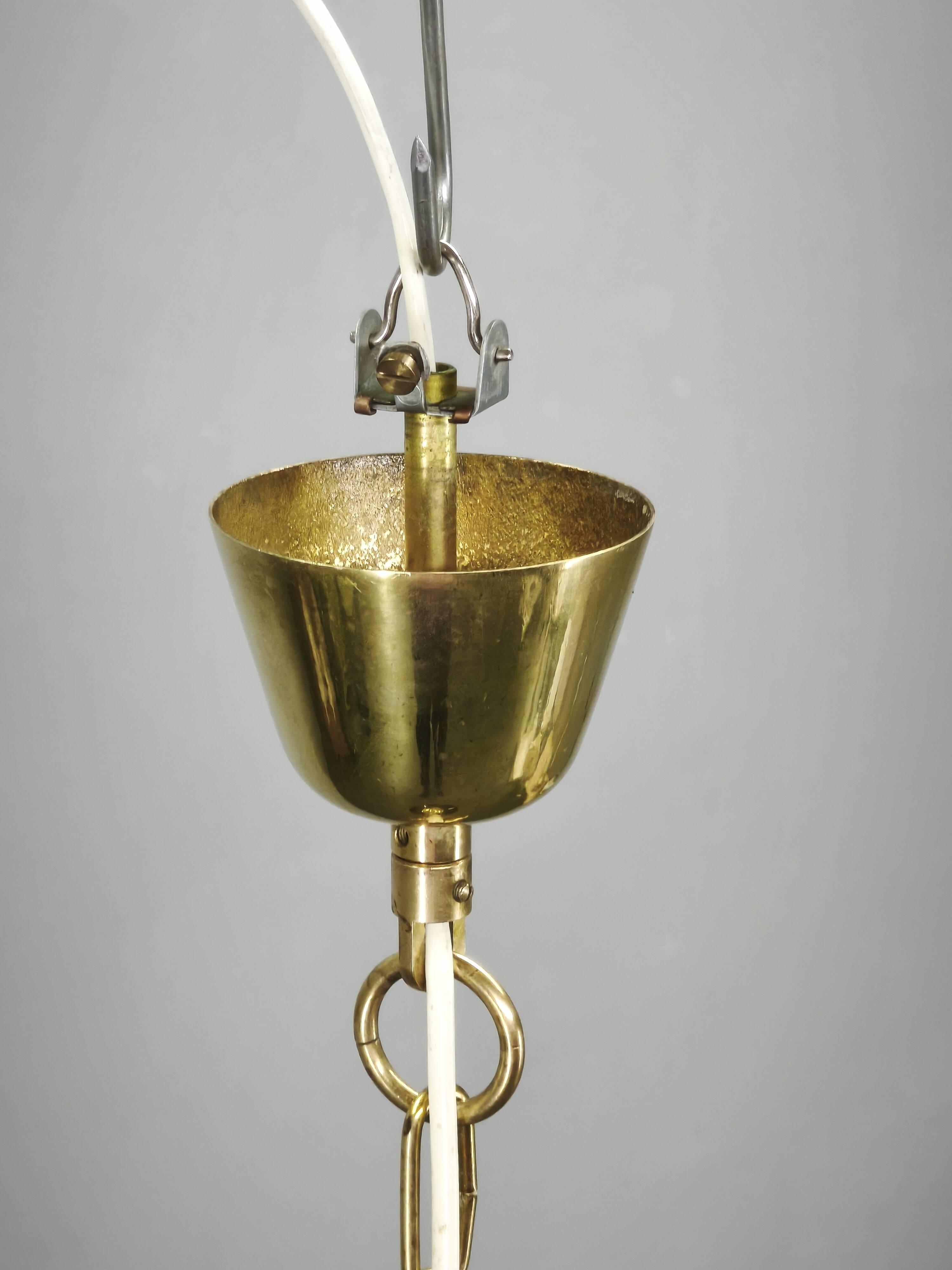 1970s Czech Smoked Glass Globe and Brass Pendant Light