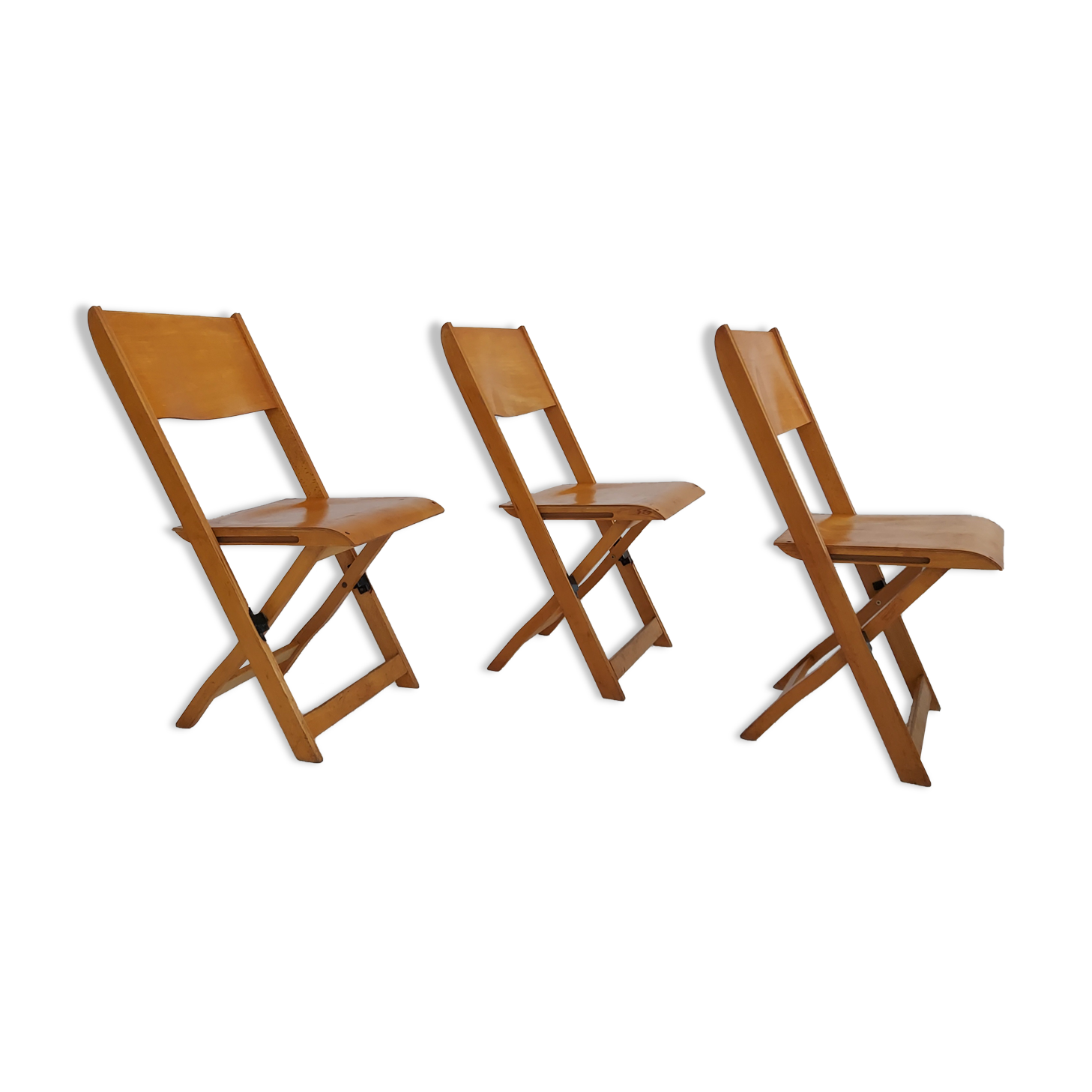 60s, Danish design, set of 3 pcs folding chairs, plywood