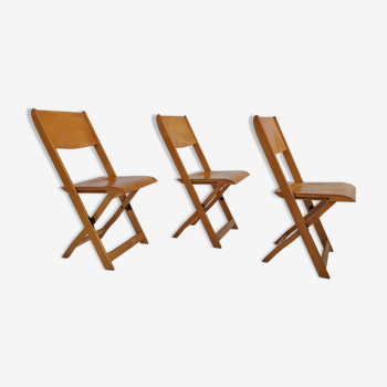 Paire de 3 chaises des années 60, design danois, pliantes, contreplaqué