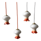 Set of 4 suspensions tulips in opaline orange gradient thread orange and white 70s