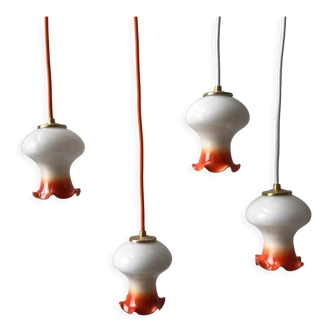 Set of 4 suspensions tulips in opaline orange gradient thread orange and white 70s