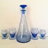 Set carafe et 20 verres art déco myosotis