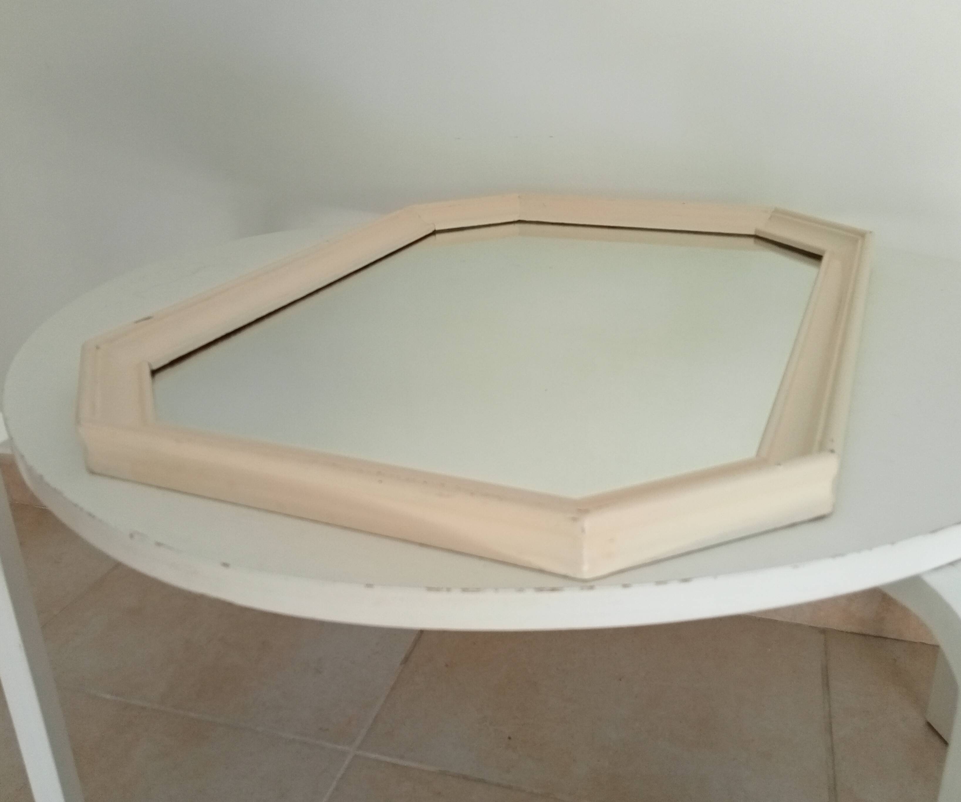 Vintage octagonal white lacquered mirror
