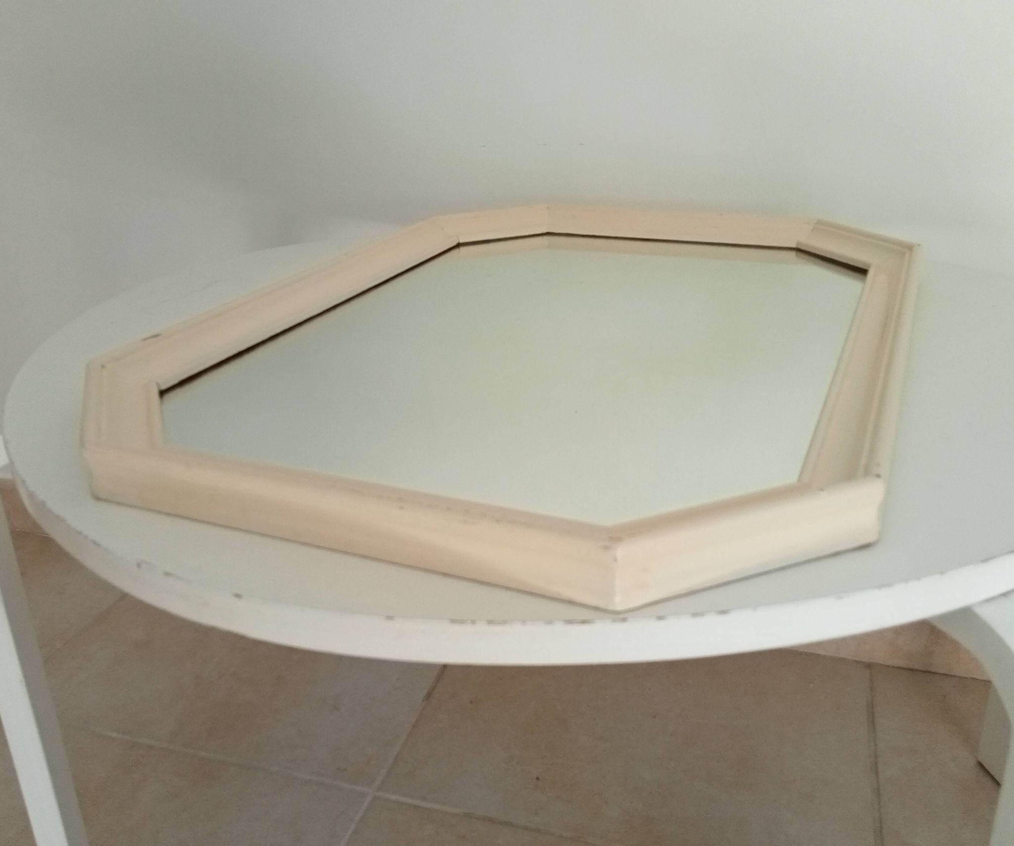 Vintage octagonal white lacquered mirror
