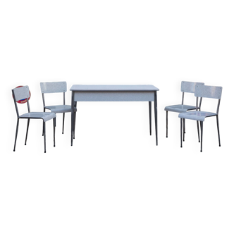 Formica table and 4 chairs set Marbled pearl gray