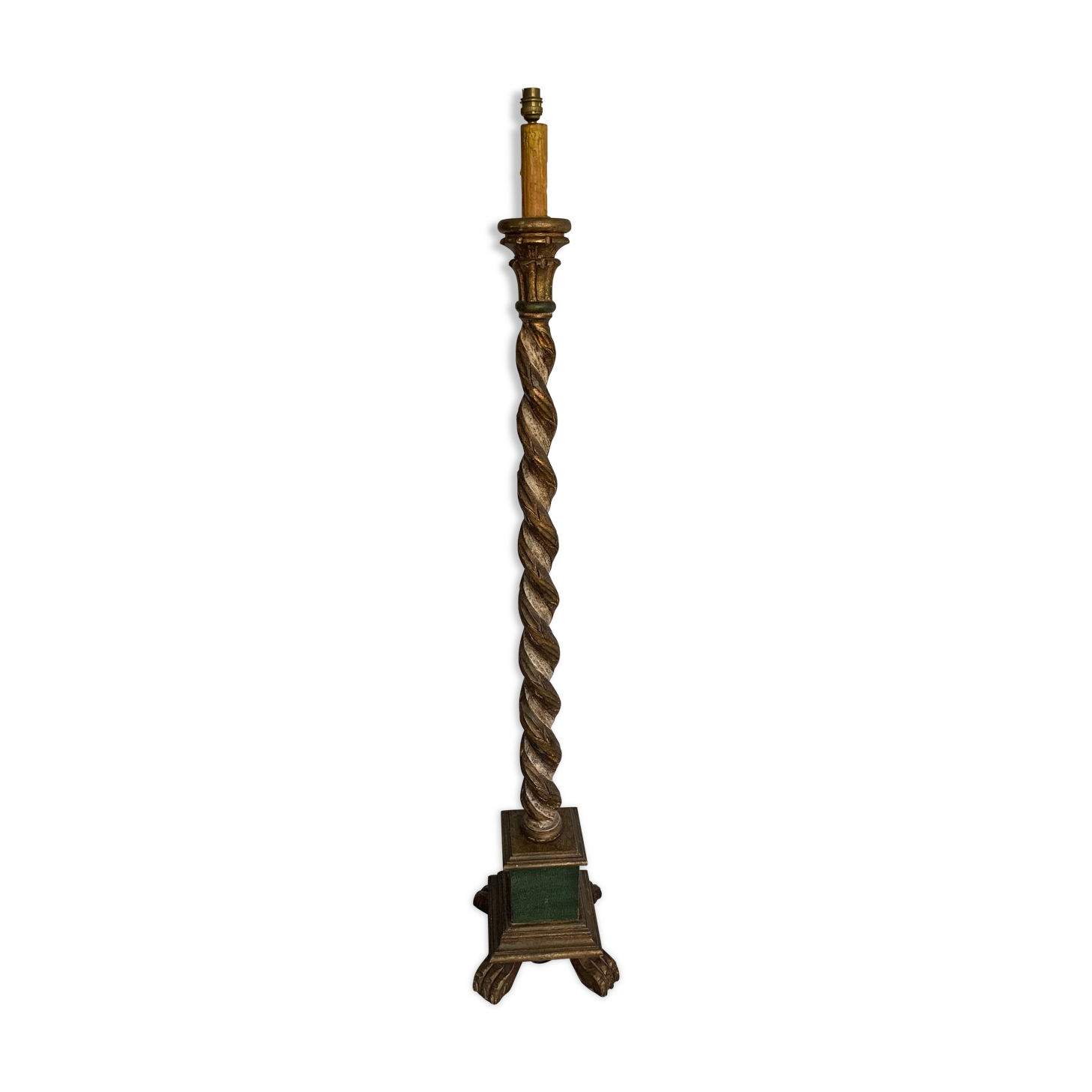 Pique candle lamp lamp in polychrome wood early 20th