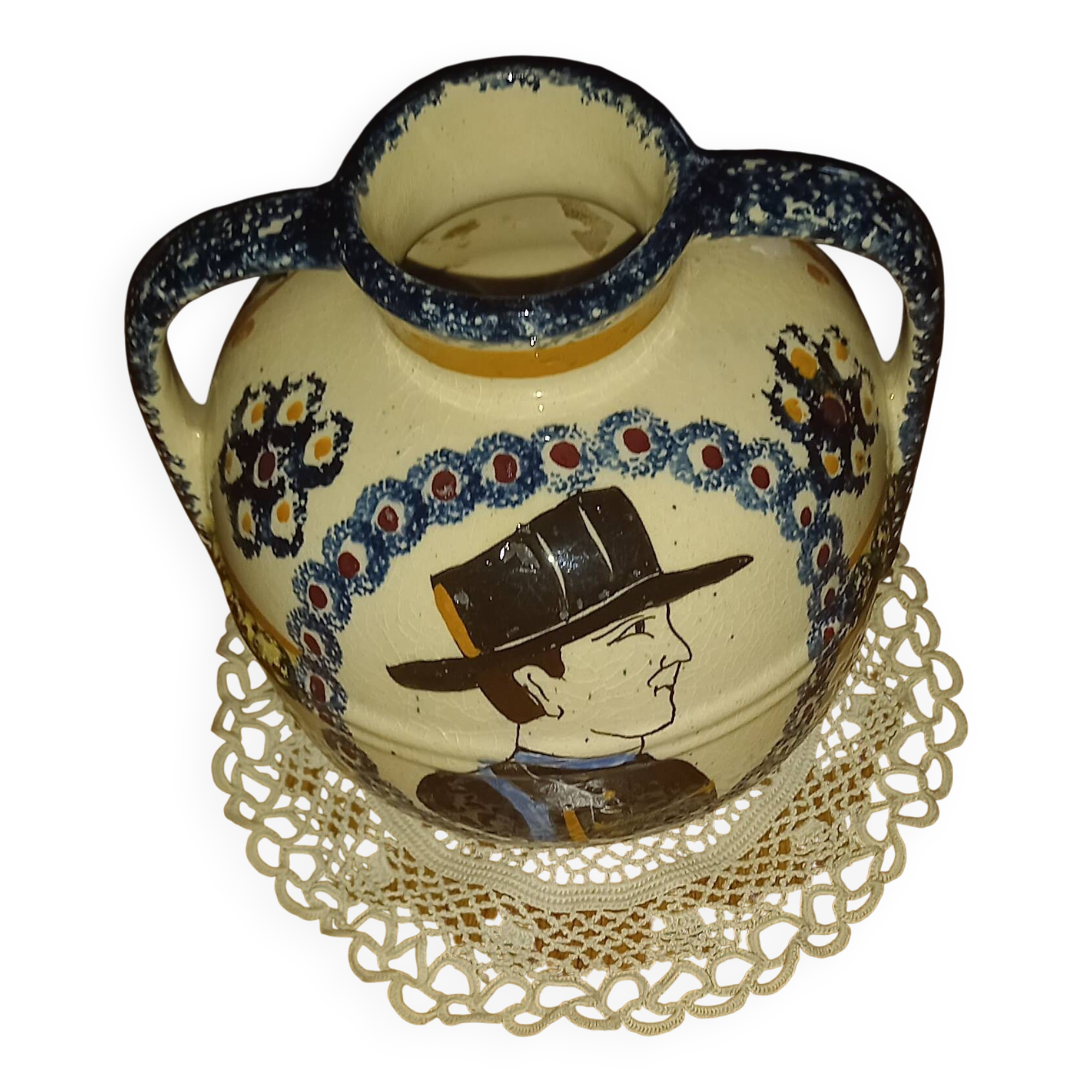 Henriot quimper round vase with handles - approximately 15.5x15cm.