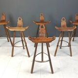 Set of 6 brutalist bar stools, 1960s
