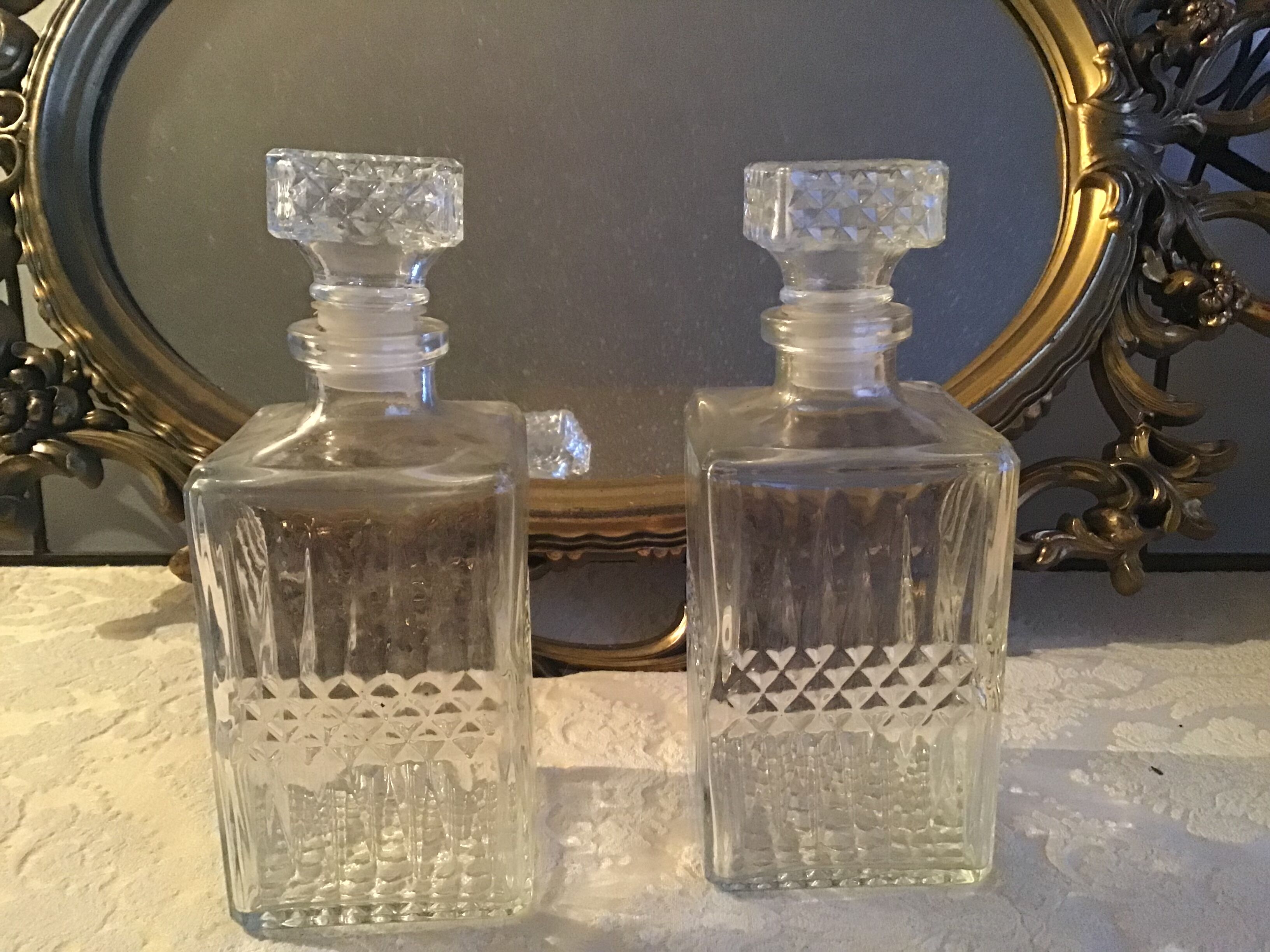 Whisky cellar pair of glass and crystal decanters