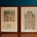 Lithograph building Paris architecture board ordinary brick