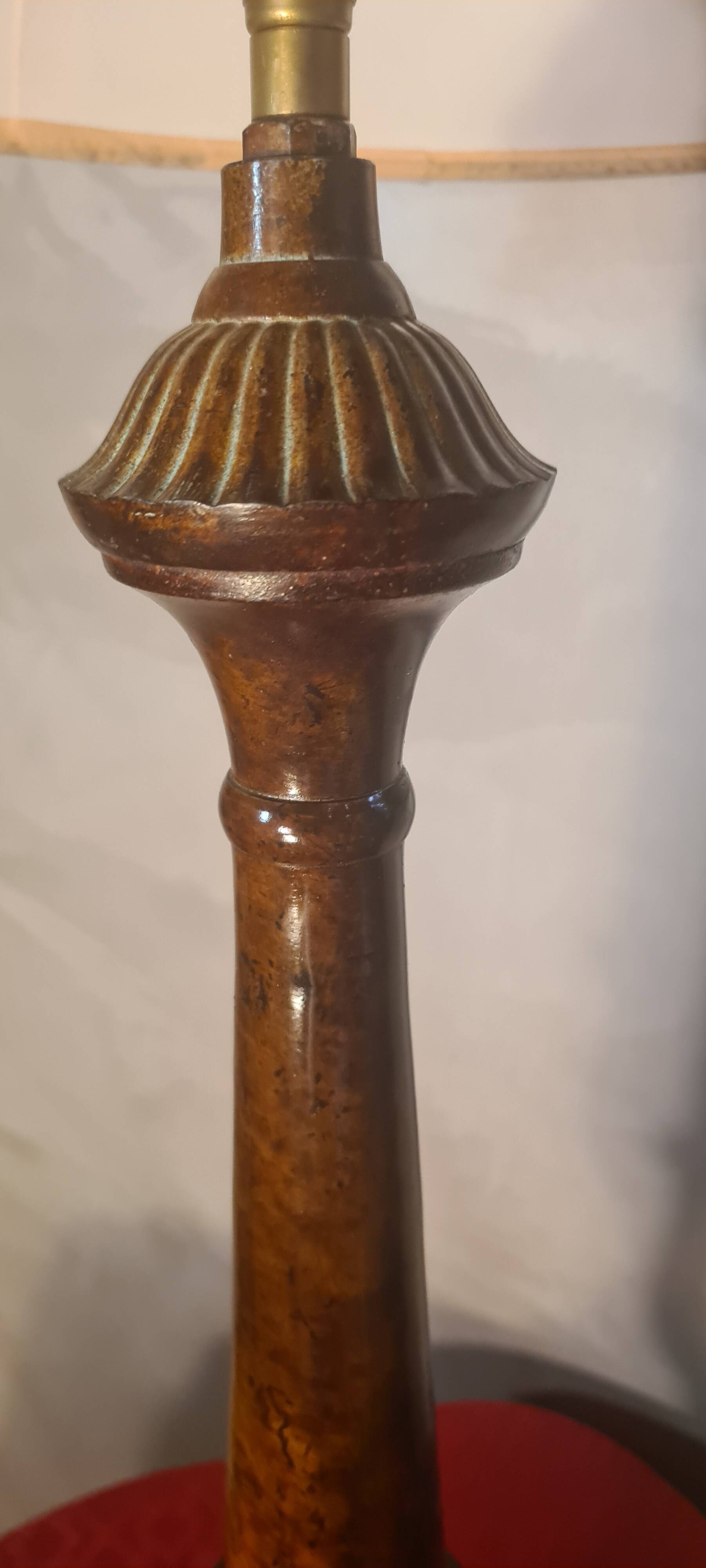 1930s tortoiseshell painted steel lamp with parchment shade 73x40 cm