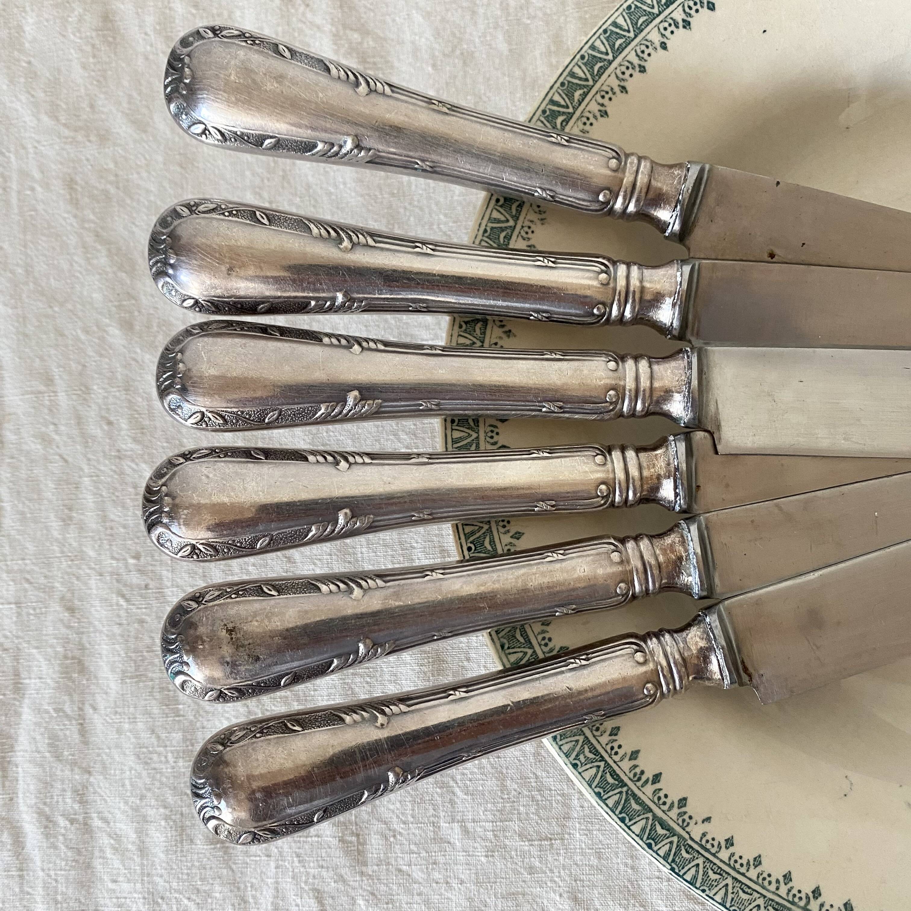 Silver round knives with stainless steel blades