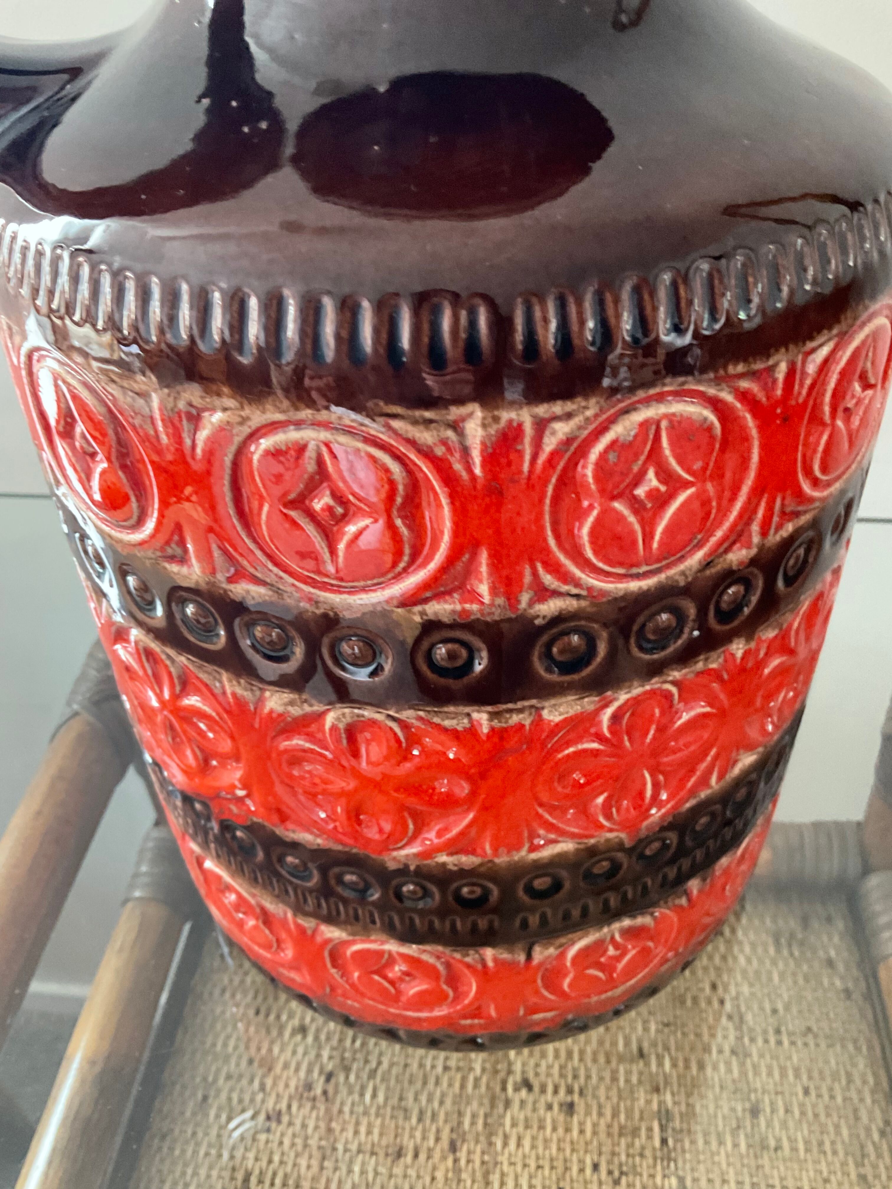 Handle vase, enamelled ceramic jar West Germany 60s-70s