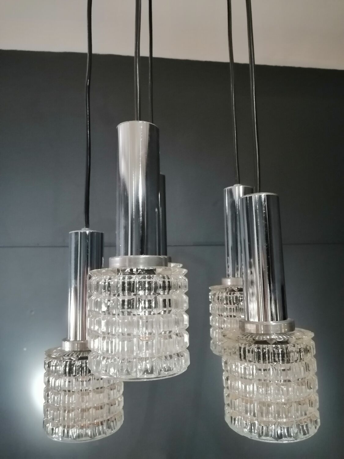 Glass and chrome chandelier by Massive Belgium