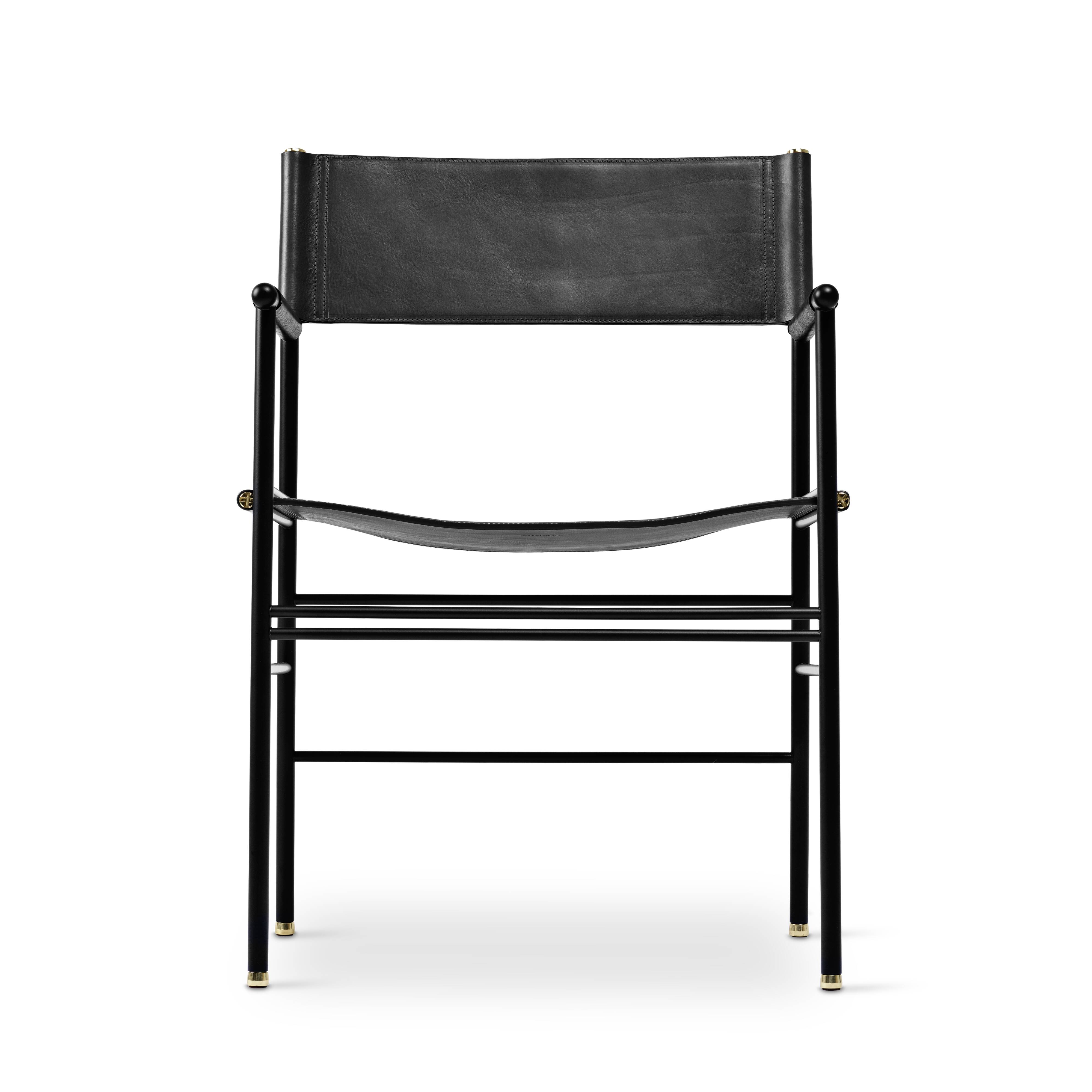 Pair of black leather and black metal bar stools