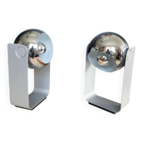 Pair of Eyeball lamps in chrome metal and aluminium