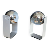 Pair of Eyeball lamps in chrome metal and aluminium