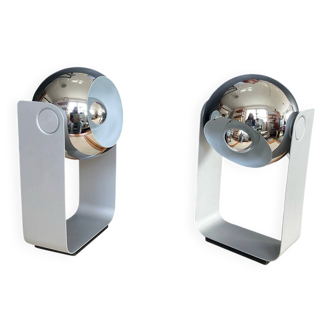 Pair of Eyeball lamps in chrome metal and aluminium