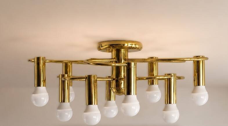 Brass suspension Mid-century 10 arms by Honsel Leuchten