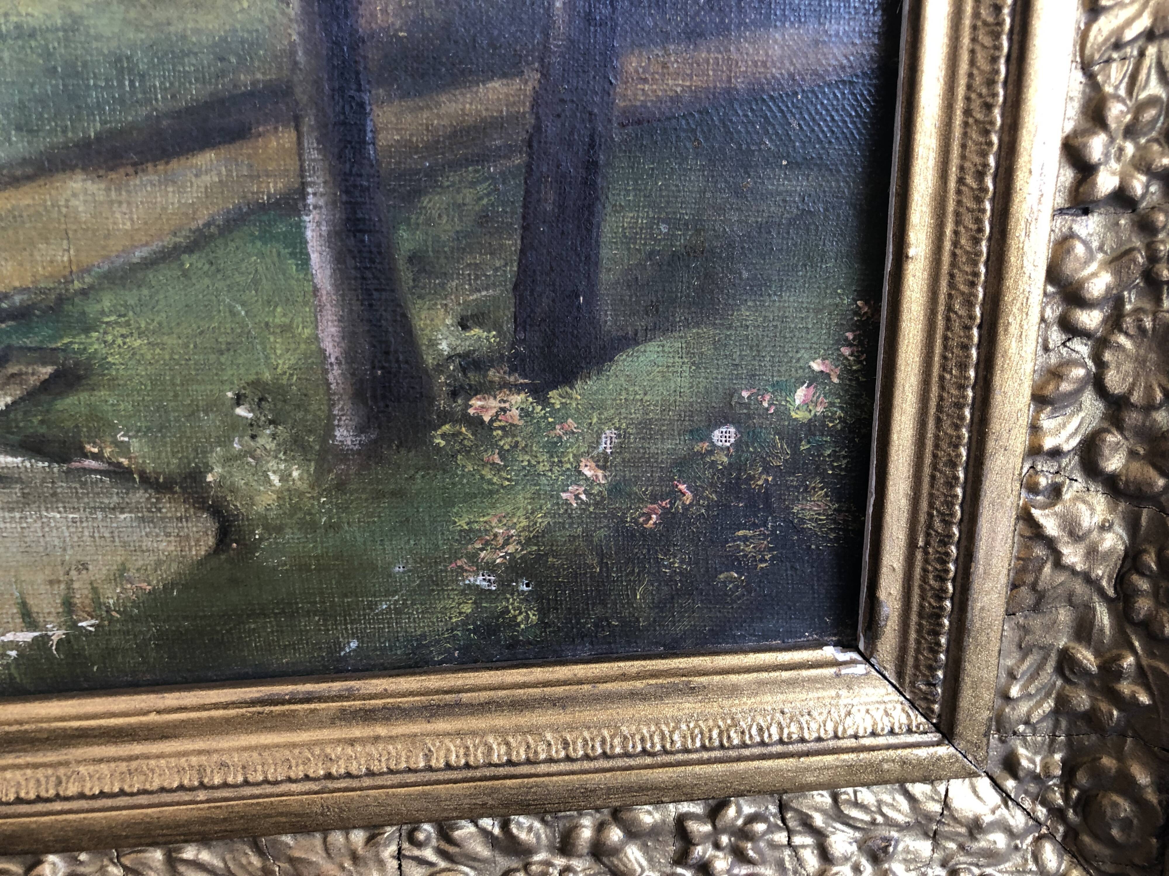 Oil on canvas framed Landscape with boat