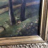 Oil on canvas framed Landscape with boat