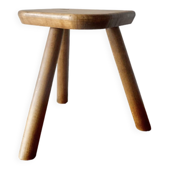 Antique tabouret de ferme en bois tripode