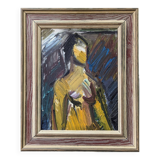 Mid-Century Modern Swedish "Painterly Portrait" Vintage Portrait Oil Painting, Framed