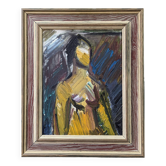 Mid-Century Modern Swedish "Painterly Portrait" Vintage Portrait Oil Painting, Framed
