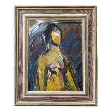 Mid-Century Modern Swedish "Painterly Portrait" Vintage Portrait Oil Painting, Framed