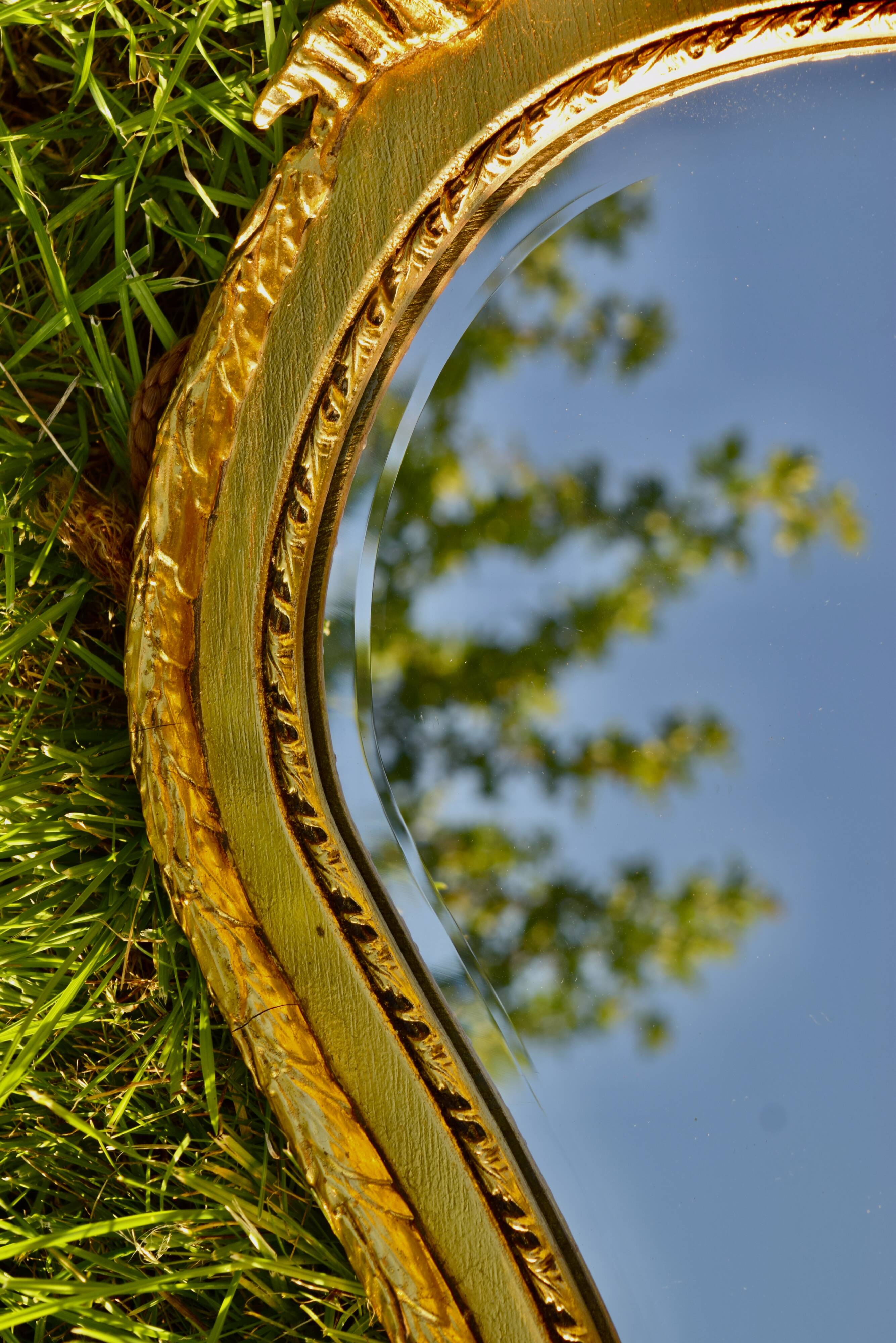 Large Louis XVI style beveled mirror in gilded painted wood - H: 78 cm - 1960
