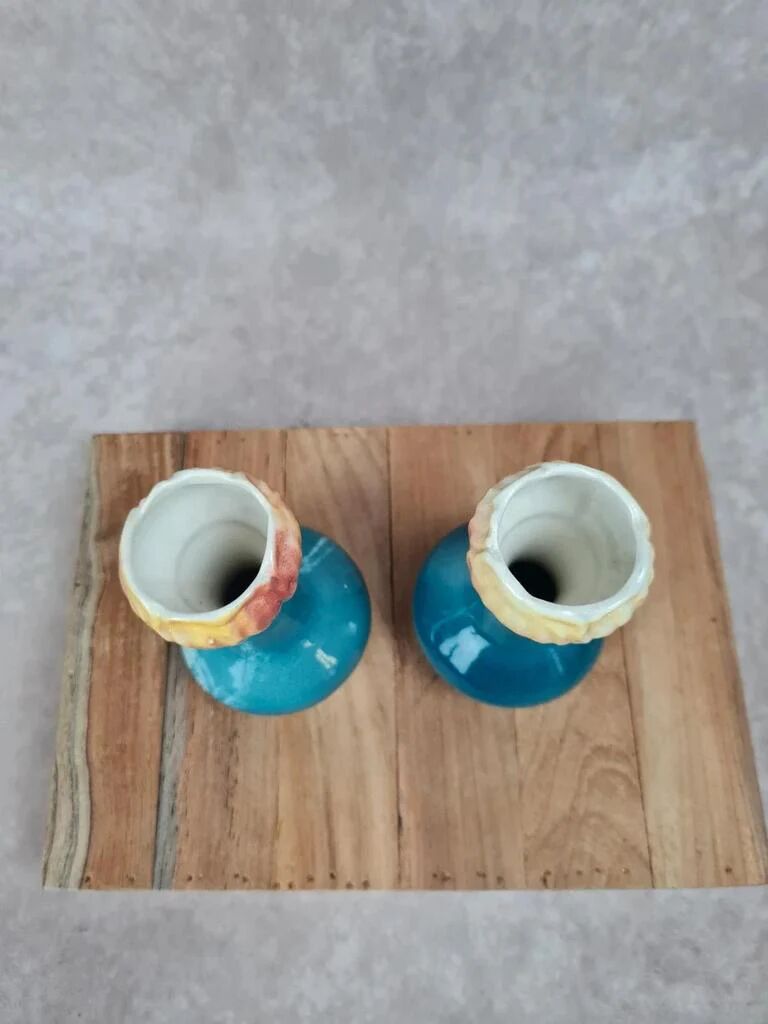Pair of small antique bud vases numbered 396.