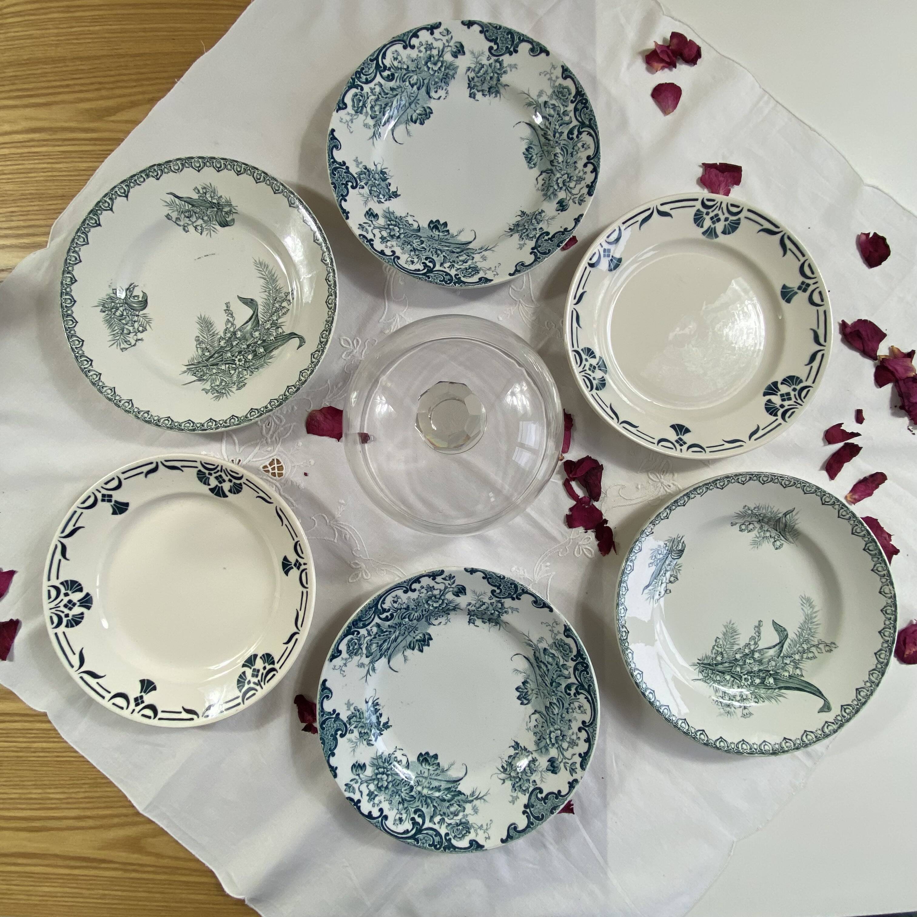 Set of 6 mismatched antique earthenware dinner plates