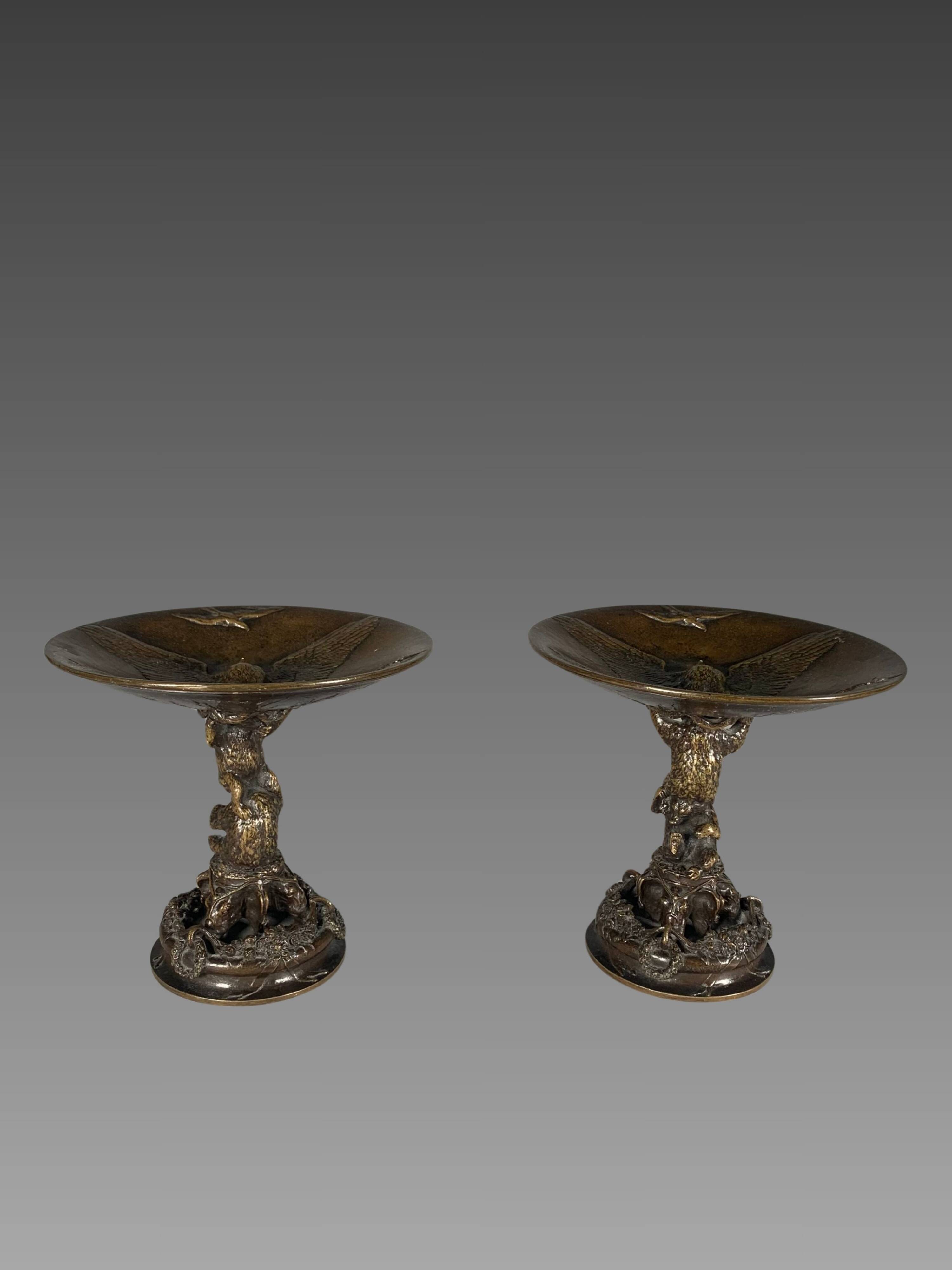Christophe Fratin (1801-1864) Pair of Bronze Cups with Bears