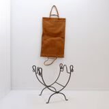 Wrought iron log holder with suede log holder