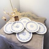 Superbe service de 6 assiettes anciennes à décor floral bleu - Bord festonn