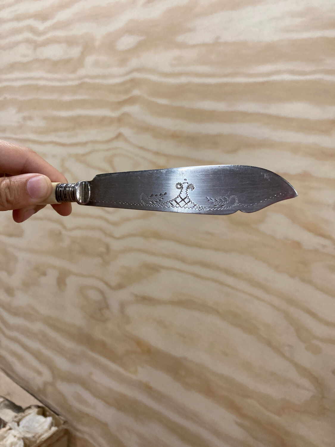 5 English fish knives in silver metal and Bakelite