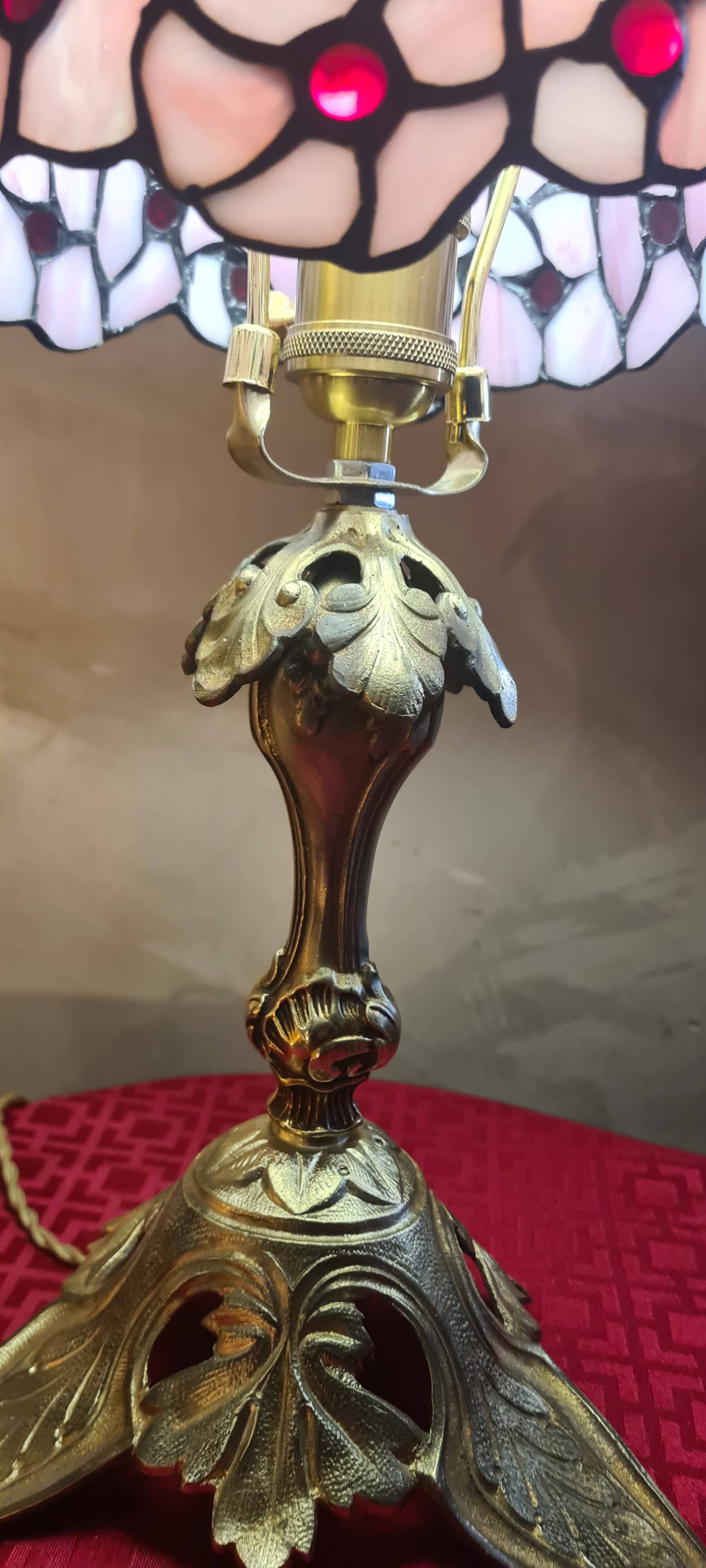 Antique art nouveau bronze lamp with glass shade in tiffany style 44x20