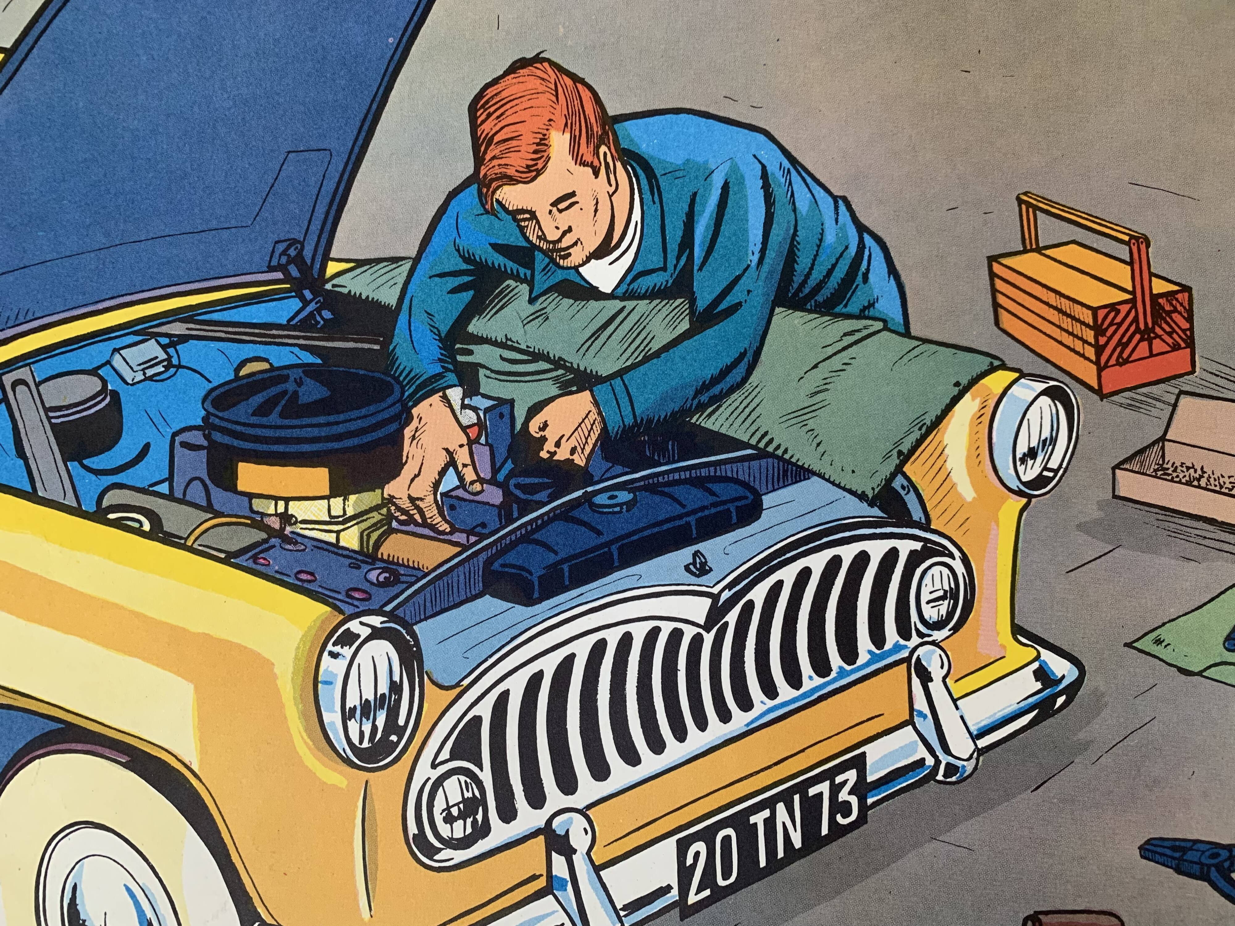 School poster 1960 framed double-sided n14bis The butcher charcutier- n 15 The garage