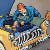 School poster 1960 framed double-sided n14bis The butcher charcutier- n 15 The garage